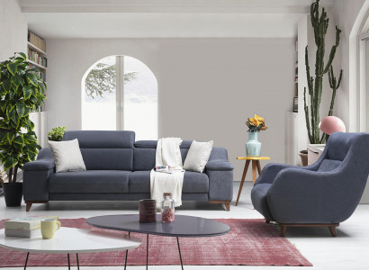 Wohnzimmer Komplett 2 tlg Dreisitzer Sofa Modern Sessel Textil Neu Möbel Couch